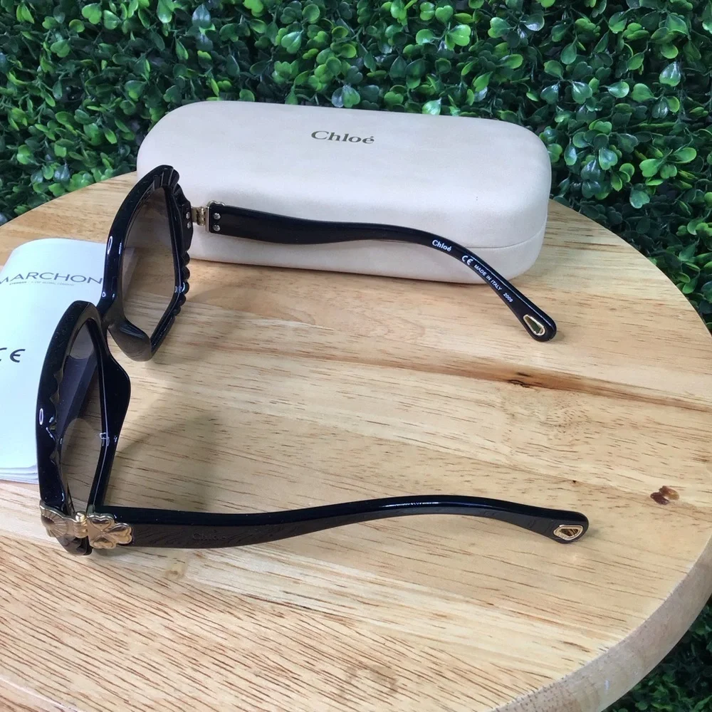 CHLOE - VERA BLACK SCALLOPED‎ SQUARE FRAME SUNGLASSES - NEW